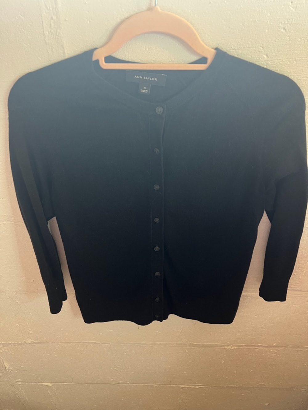 Ann Taylor Black Button-Front Crewneck Cardigan